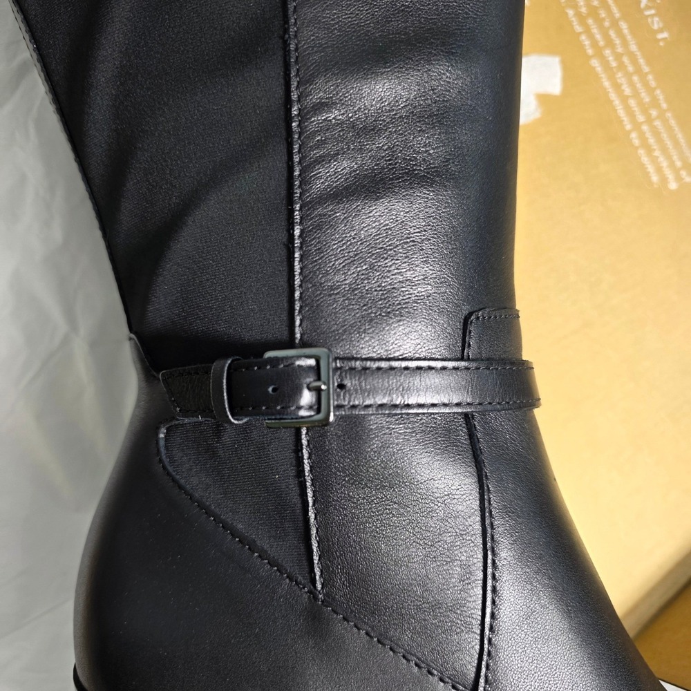 Naturalizer Black Leather Knee-High Block Heel Boots - Picture 3 of 7